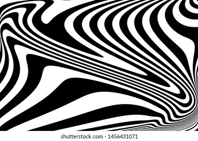 Digital image with a psychedelic stripes. Wave design black and white. Texture with wavy, curves lines. Optical art background. Vector illustration  
