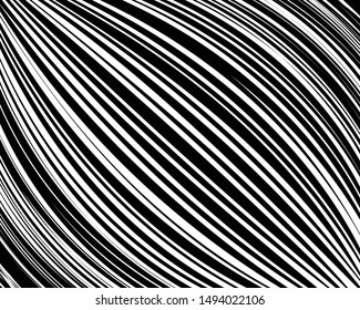 Digital image with a psychedelic stripes Wave design black and white. Optical art background. Texture with wavy, curves lines. Vector illustration