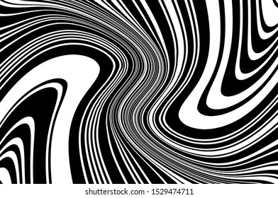 Digital image with a psychedelic stripes. Wave design black and white. Vector illustration 