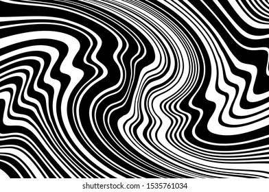 Digital image with a psychedelic stripes. Wave design black and white. Vector illustration 