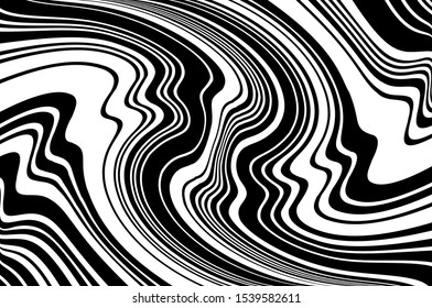Digital image with a psychedelic stripes. Wave design black and white. Vector illustration 