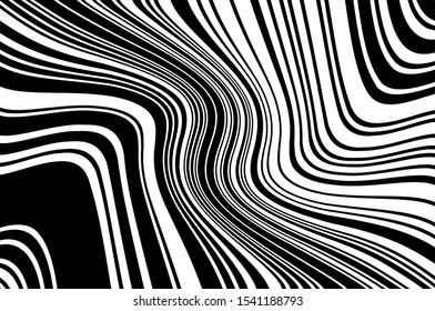Digital image with a psychedelic stripes. Wave design black and white. Vector illustration 