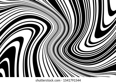 Digital image with a psychedelic stripes. Wave design black and white. Vector illustration 