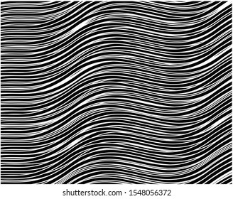 Digital image with a psychedelic stripes Wave design black and white. Optical art background. Texture with wavy, curves lines. Vector illustration