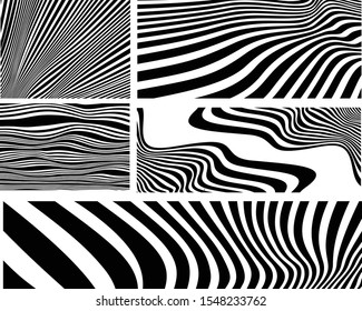 Digital image with a psychedelic stripes Wave design black and white. Optical art background. Texture with wavy, curves lines. Vector illustration