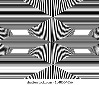 Digital image with a psychedelic stripes Wave design black and white. Optical art background. Texture with wavy, curves lines. Vector illustration