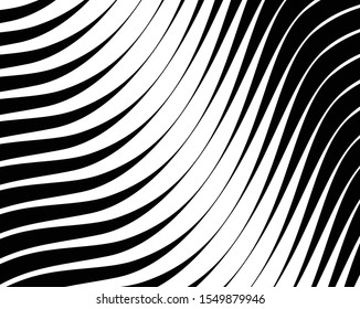 Digital image with a psychedelic stripes Wave design black and white. Optical art background. Texture with wavy, curves lines. Vector illustration