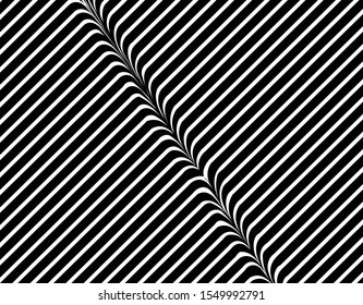 Digital image with a psychedelic stripes Wave design black and white. Optical art background. Texture with wavy, curves lines. Vector illustration