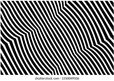 Digital image with a psychedelic stripes Wave design black and white. Optical art background. Texture with wavy, curves lines. Vector illustration