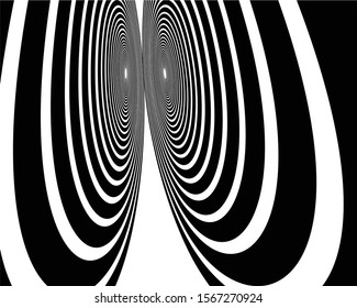 Digital image with a psychedelic stripes Wave design black and white. Optical art background. Texture with wavy, curves lines. Vector illustration