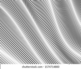 Digital image with a psychedelic stripes Wave design black and white. Optical art background. Texture with wavy, curves lines. Vector illustration