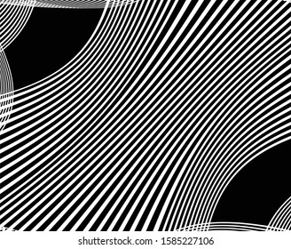 Digital image with a psychedelic stripes Wave design black and white. Optical art background. Texture with wavy, curves lines. Vector illustration