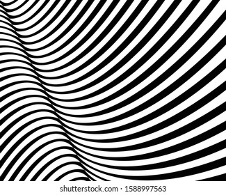 Digital image with a psychedelic stripes Wave design black and white. Optical art background. Texture with wavy, curves lines. Vector illustration