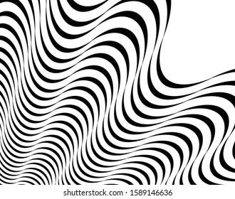 Digital image with a psychedelic stripes Wave design black and white. Optical art background. Texture with wavy, curves lines. Vector illustration