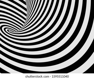 Digital image with a psychedelic stripes Wave design black and white. Optical art background. Texture with wavy, curves lines. Vector illustration