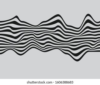 Digital image with a psychedelic stripes Wave design black and white. Optical art background. Texture with wavy, curves lines. Vector illustration