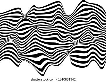  Digital image with a psychedelic stripes Wave design black and white. Optical art background. Texture with wavy, curves lines. Vector illustration