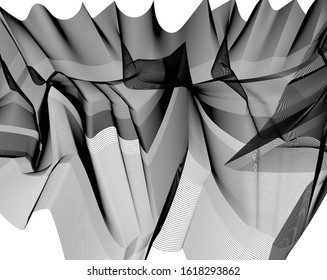 Digital image with a psychedelic stripes Wave design black and white. Optical art background. Texture with wavy, curves lines. Vector illustration