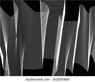 Digital image with a psychedelic stripes Wave design black and white. Optical art background. Texture with wavy, curves lines. Vector illustration