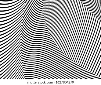 Digital image with a psychedelic stripes Wave design black and white. Optical art background. Texture with wavy, curves lines. Vector illustration