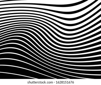 Digital image with a psychedelic stripes Wave design black and white. Optical art background. Texture with wavy, curves lines. Vector illustration