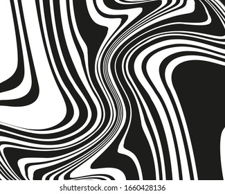 Digital image with a psychedelic stripes. Wave design black and white. Vector illustration 