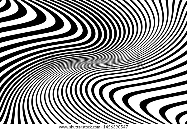 サイケデリックな縞模様のあるデジタル画像 白黒の波のデザイン 波線とテクスチャ 光学アートの背景 ベクターイラスト のベクター画像素材 ロイヤリティフリー