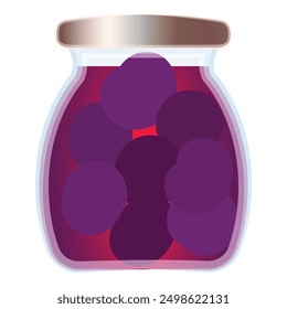 Digital image of a sealed jar filled with purple pickled plums against a white background