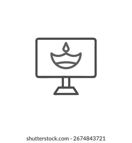 The digital image showcases a modern representation of the diwali festival, displaying a diya symbol on a computer screen. The design represents a harmonious blend of tradition and technology,