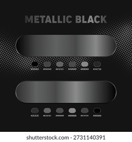 Una Imagen digital que muestra un esquema de color negro metálico con varios Elementos de diseño y tonos
