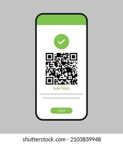 Pasaporte de inmunidad digital y código qr en ilustración de un vector plano de smartphone.