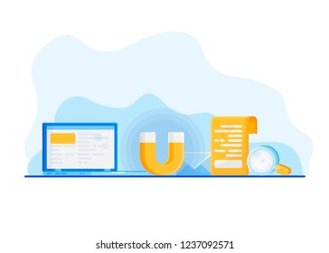  Digital inbound marketing. Vector ultraviolet illustration of attracting online customers. 