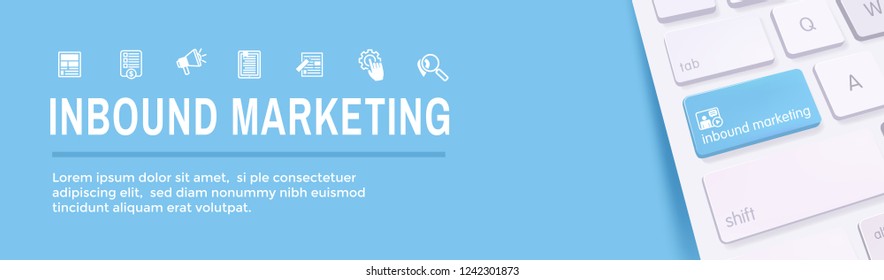 Digital Inbound Marketing Web Banner w Vector Icons with CTA, Growth, SEO, etc