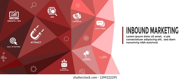 Digital Inbound Marketing Web Banner w Vector Icons with CTA, Growth, SEO, etc