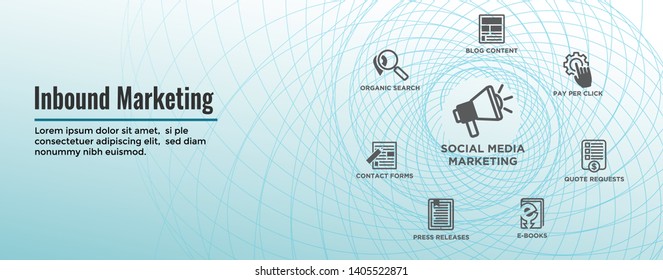 Digital Inbound Marketing Web Banner w Vector Icons with CTA, Growth, SEO, etc