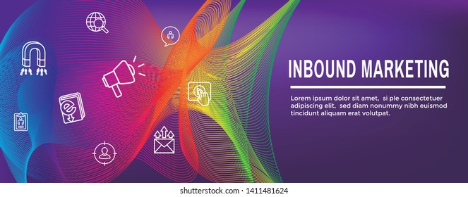 Digital Inbound Marketing Web Banner w Vector Icons with CTA, Growth, SEO, etc