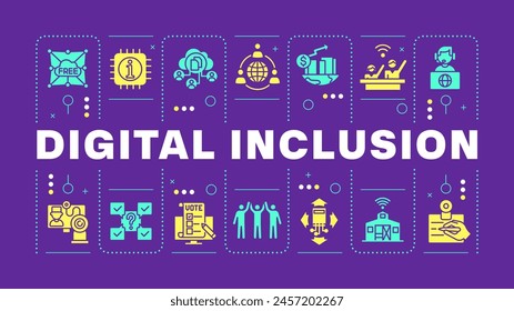 Digital inclusion purple word concept. Web accessibility, communication technology. Visual communication. Vector art with lettering text, editable glyph icons