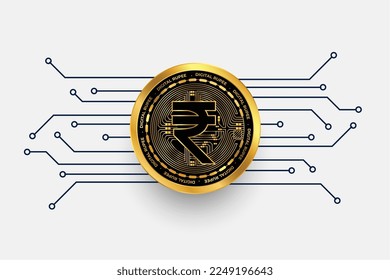 digital indian rupee INR currency symbol in golden coin vector 