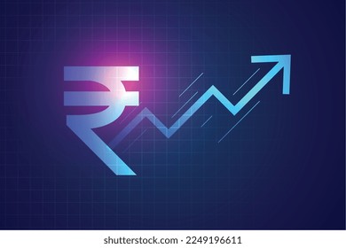 la rupia digital india subir fondo de flecha en el vector de concepto de comercio