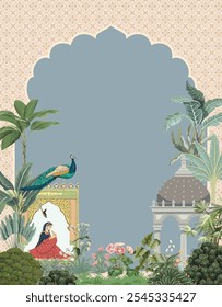 Digitale indische Hochzeit Einladung Design, Mughal Wedding Card, Mughal Garden, Kuppel.