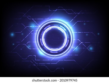 Digital infographic. Abstract hologram hi-tech background. Virtual reality technology electric innovation. Circuit board interface. Futuristic Sci-Fi glowing HUD circle and stars. Data connection