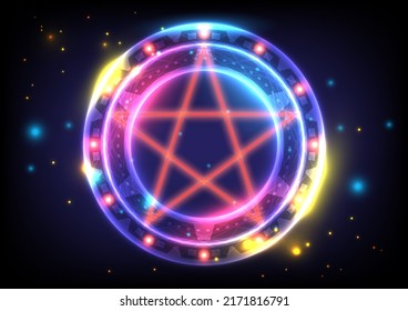 Digital infographic. Abstract hologram hi-tech background. Virtual reality technology electric innovation. Futuristic Sci-Fi glowing HUD circle and stargate. Warp ,teleportation and magic gate in game