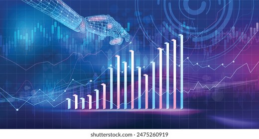 Digital infographic of AI interaction with the global market