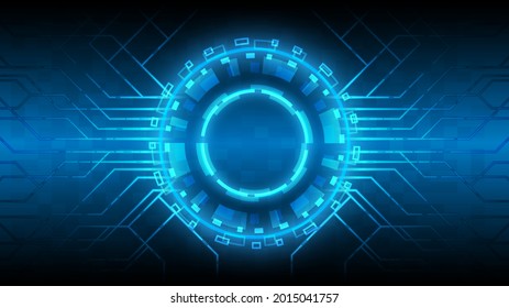 Digital infographic frame. Abstract hologram hi-tech background. Virtual reality technology electric innovation. Data science of engineering. Futuristic Sci-Fi glowing HUD user