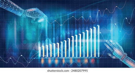 Infografía digital con gráfico de crecimiento e indicadores positivos crecientes en la economía global.