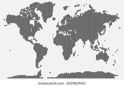 Digital info-graphic showing a pixelated vertical line shape dotted map of Earth. Great for tech presentations or educational use. Vertical line shape dotted world map feathering country area