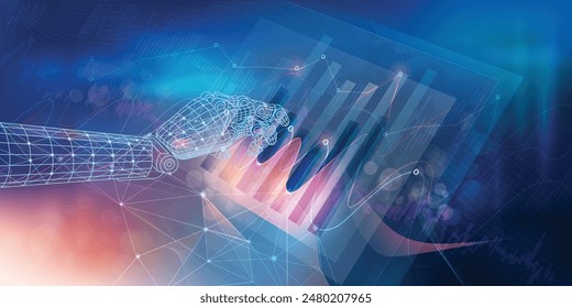 Digital infographic with visual graph of economic growth and financial data analysis.