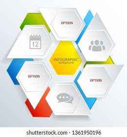Digital infographic web concept with gray and colorful hexagons with business icons isolated vector illustration