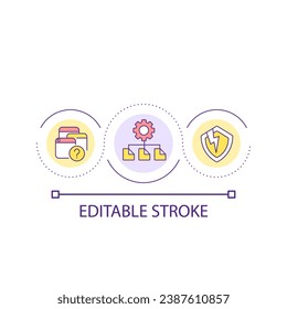 Digital information management loop concept icon. Poor cybersecurity. Corrupted files abstract idea thin line illustration. Isolated outline drawing. Editable stroke. Arial font used