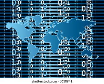 Digital information passing around the world in binary form